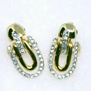 Vintage Trifari Crown Gold & Crystal Door Knocker Clip-on Earrings Signed